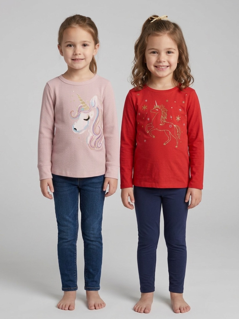 Garanimals Girls' Unicorn Long-Sleeve Tops in Blush Pink and Red